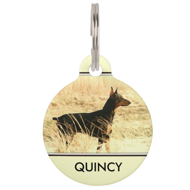 Placa Para Mascotas Doberman en la imagen de pintura de cañas secas (Anverso)