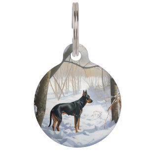 Placa Para Mascotas Doberman Pinscher Deja que nieve Navidad