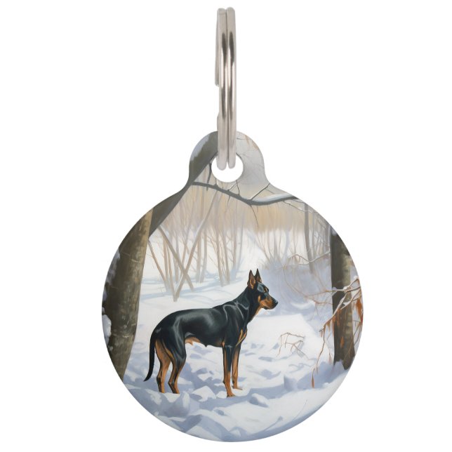 Placa Para Mascotas Doberman Pinscher Deja que nieve Navidad (Anverso)