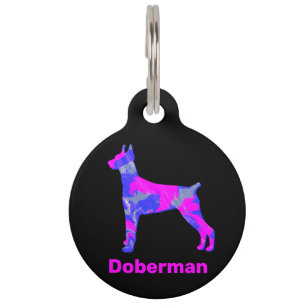 Placa Para Mascotas Doberman Puppy Dog Pink Hot Pink and Blue Pet Tag