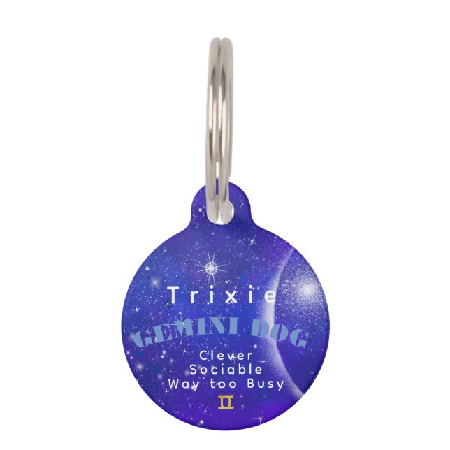 Placa Para Mascotas Dog Gemini Funny Zodiac Traks Personalizado (Anverso)