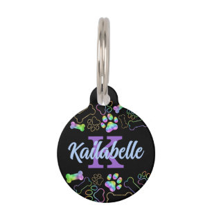 Placa Para Mascotas Dog Holographic Ombre Rainbow Monograma Etiqueta d