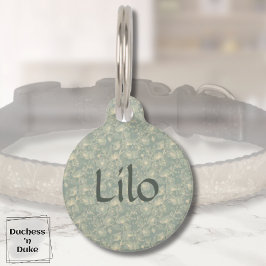 Placa Para Mascotas Dog Name Tag - Sage Green Botanical, Personalized 