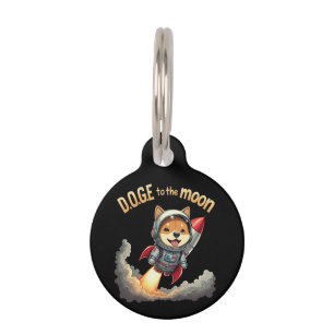 Placa Para Mascotas Doge a la luna El viaje final de la dogecoína