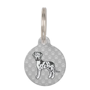 Placa Para Mascotas Dogo Cartoon de Dogo de Gran Danés Arlequín con In