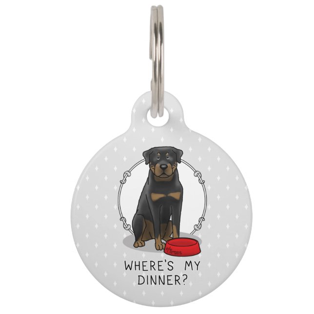 Placa Para Mascotas ¿Dónde está mi cena? Rottweiler con plato de perro (Anverso)