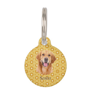 Placa Para Mascotas "Dorada para siempre Golden Retriever floral elega