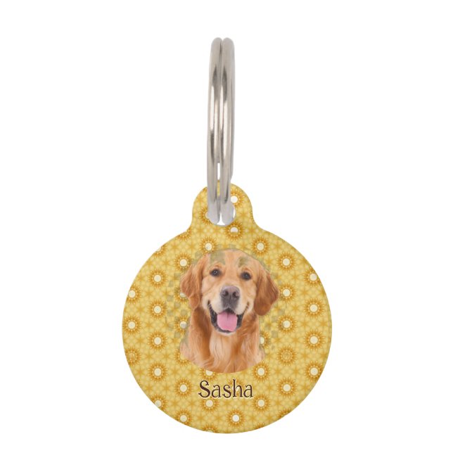 Placa Para Mascotas "Dorada por Siempre Elegante Retriever Dorado Flor (Anverso)