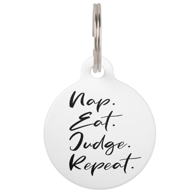 Placa Para Mascotas Dormir Divertido Comer Juez Repetir (Anverso)