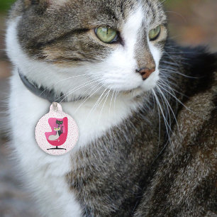 Placa Para Mascotas Dos gatos atómicos en silla rosa collares de diama