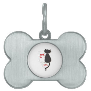 Placa Para Mascotas Dos Gatos Enamorados, Rojo, Negro, Corazones