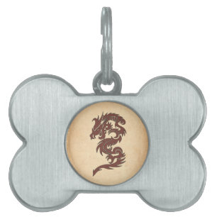 Placa Para Mascotas Dragón chino de la mitología, papel viejo -