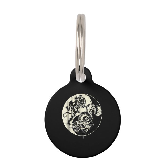 Placa Para Mascotas Dragón Con El Tatuaje Del Tigre YIN Y La Lucha De  (Anverso)