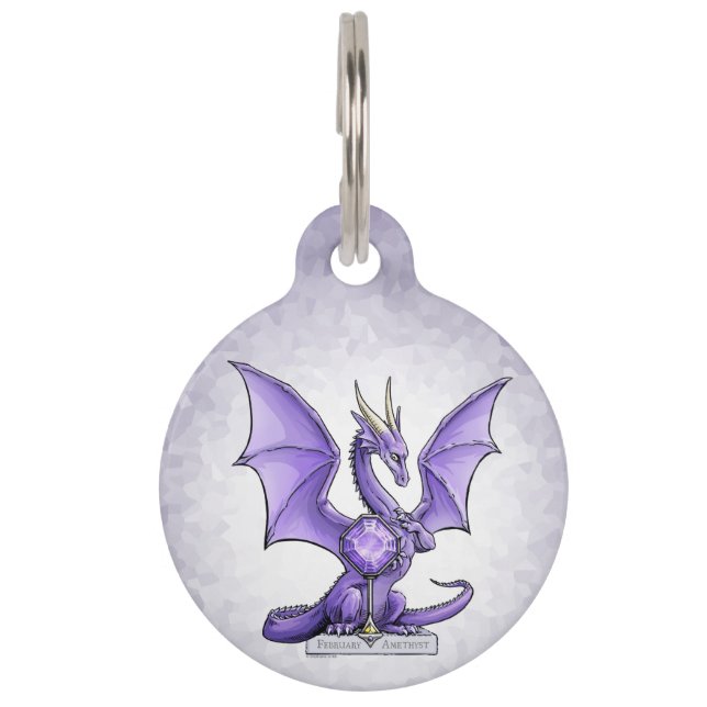 Placa Para Mascotas Dragón de Birthstone de Febrero - Amethyst (Anverso)