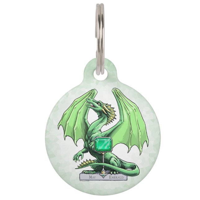 Placa Para Mascotas Dragón de Birthstone de May: Esmeralda (Anverso)