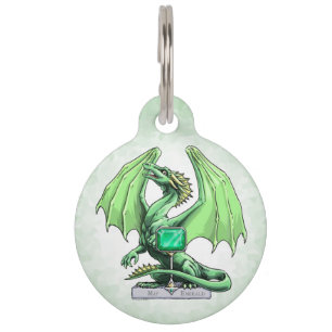 Placa Para Mascotas Dragón de Birthstone de mayo: Esmeralda