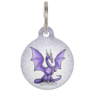 Placa Para Mascotas Dragón de febrero Birthstone - amatista