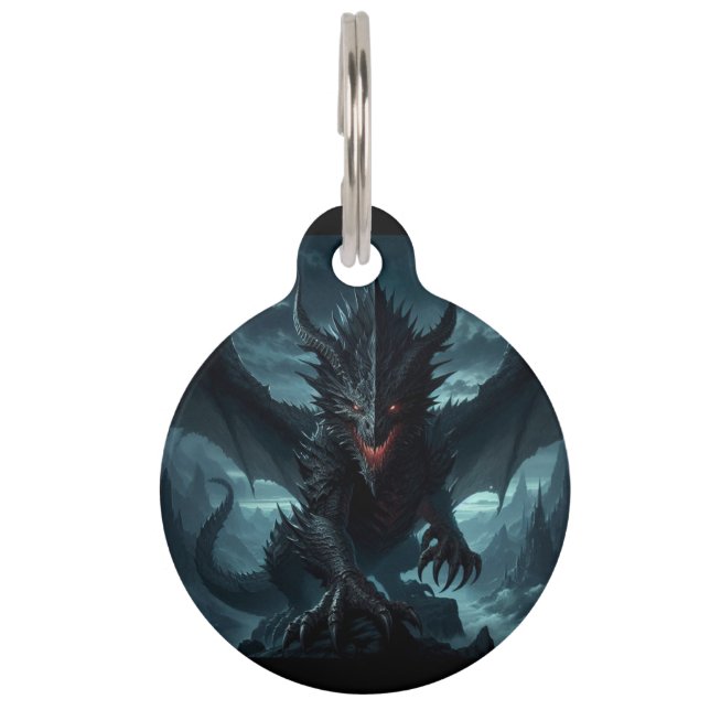 Placa Para Mascotas Dragón medieval oscuro (Anverso)