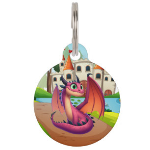 Placa Para Mascotas Dragón personalizado morado/rojo