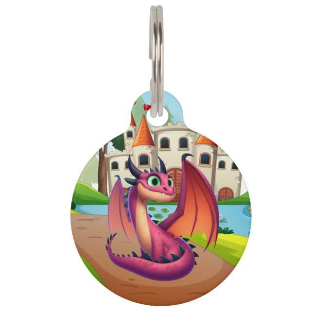 Placa Para Mascotas Dragón personalizado morado/rojo (Anverso)