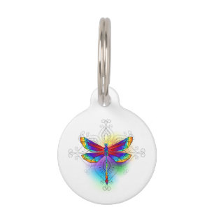 Placa Para Mascotas Dragón poligonal arcoiris