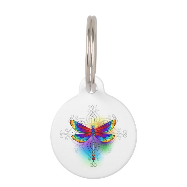 Placa Para Mascotas Dragón poligonal arcoiris (Anverso)