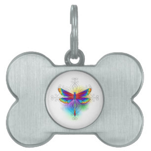 Placa Para Mascotas Dragón poligonal arcoiris