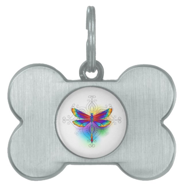 Placa Para Mascotas Dragón poligonal arcoiris (Frente)