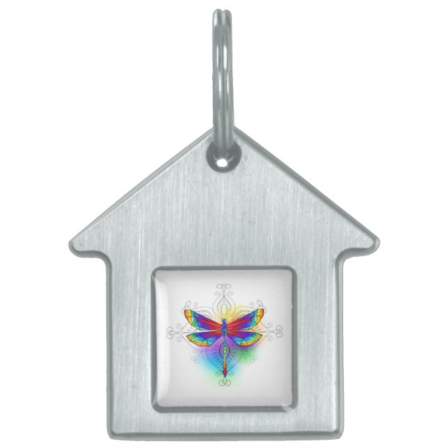 Placa Para Mascotas Dragón poligonal arcoiris (Frente)