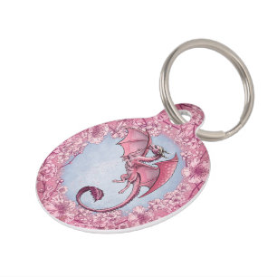 Placa Para Mascotas Dragón rosado del arte de la fantasía de la