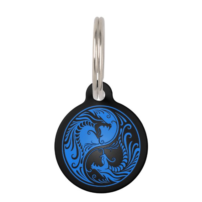 Placa Para Mascotas Dragones azules y negros de Yin Yang (Anverso)