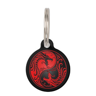 Placa Para Mascotas Dragones rojos y negros de Yin Yang