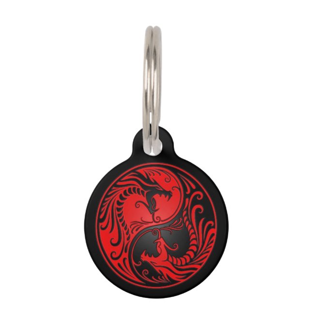 Placa Para Mascotas Dragones rojos y negros de Yin Yang (Anverso)