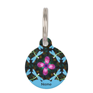 Placa Para Mascotas Dragonflies Pink Flower Black Shimmer patrón