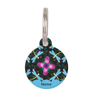 Placa Para Mascotas Dragonflies Pink Flower Black Shimmer patrón