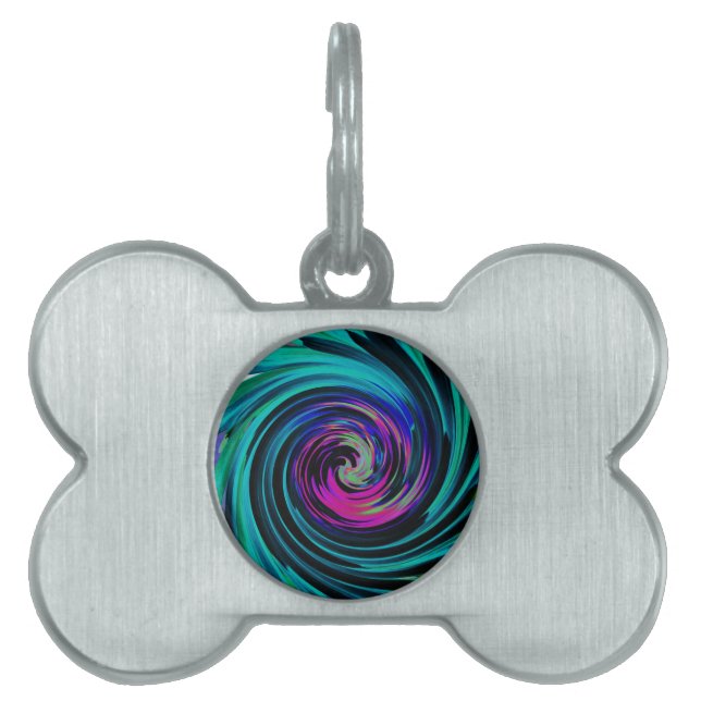 Placa Para Mascotas Dramático giro retro negro y turquesa (Frente)