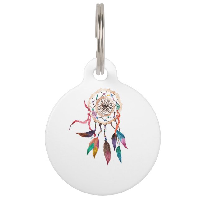 Placa Para Mascotas Dreamcatcher bohemio en pintura vibrante de la (Reverso)