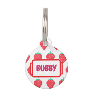 Placa Para Mascotas Dulce Patrón Estético de Mascota de Fresa Adorable