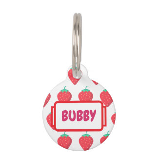 Placa Para Mascotas Dulce Patrón Estético de Mascota de Fresa Adorable