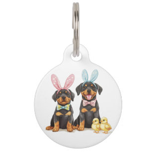 Placa Para Mascotas Easter Rottweiler Dogs Bunny Ears