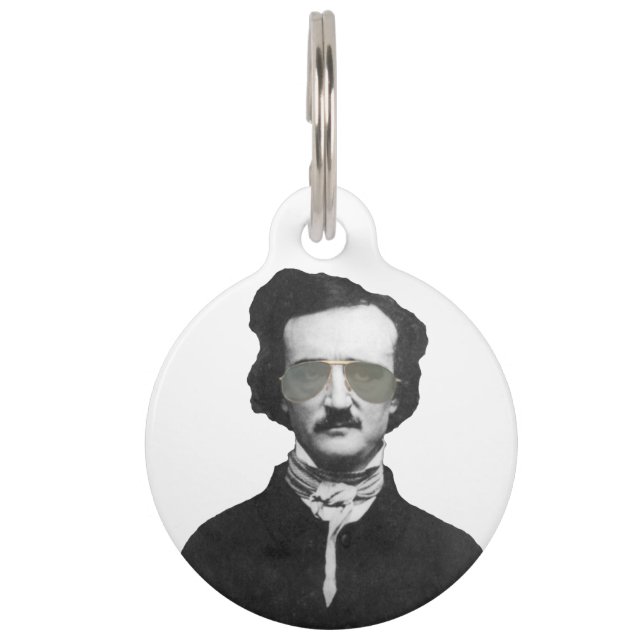 Placa Para Mascotas Edgar Allan Poe en gafas de sol (Anverso)