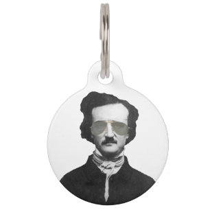 Placa Para Mascotas Edgar Allan Poe en gafas de sol personalizado