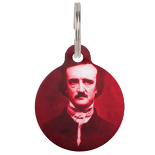 Placa Para Mascotas Edgar Allan Poe en rojo