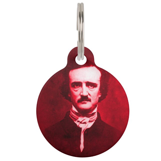 Placa Para Mascotas Edgar Allan Poe en rojo (Anverso)