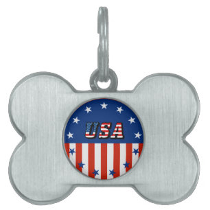 Placa Para Mascotas EEUU - Bandera estadounidense y estrellas en círcu