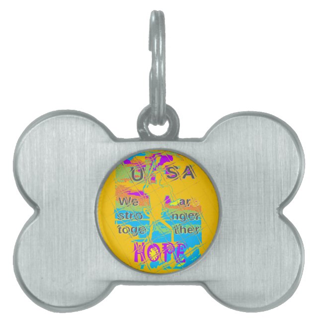 Placa Para Mascotas EEUU Hope: Colorido diseño texturado (Frente)