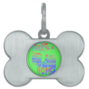 Placa Para Mascotas EEUU Hope: Neon Lemon y arte Naranja