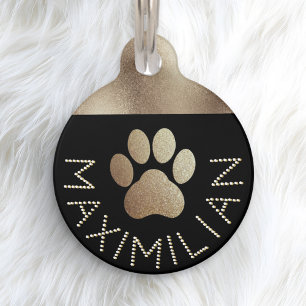 Placa Para Mascotas Efecto Diamante Brillo Oro Falso Perro Cool