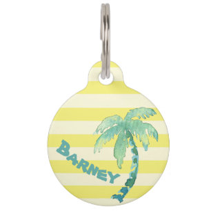 Placa Para Mascotas El amarillo de la palmera de la acuarela raya