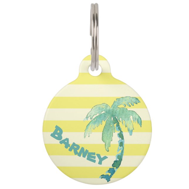 Placa Para Mascotas El amarillo de la palmera de la acuarela raya (Anverso)